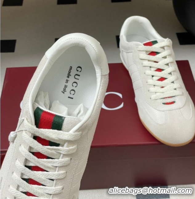 Classic Hot Gucci Suede and Grained Leather Sneakers White 1021007