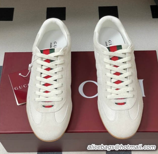Classic Hot Gucci Suede and Grained Leather Sneakers White 1021007