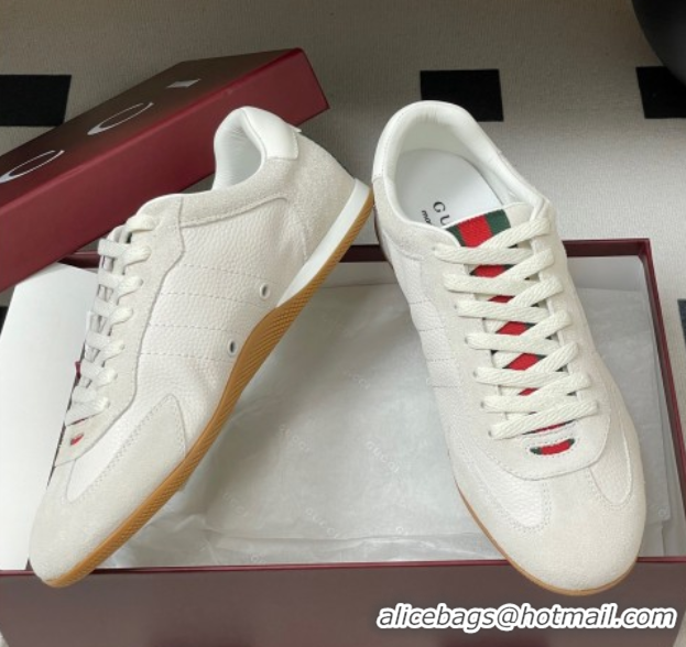 Classic Hot Gucci Suede and Grained Leather Sneakers White 1021007
