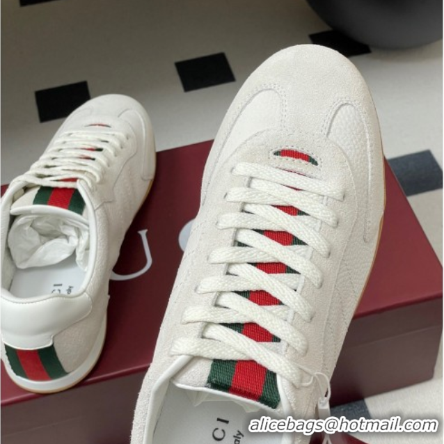 Classic Hot Gucci Suede and Grained Leather Sneakers White 1021007