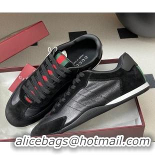 Unique Style Gucci Suede and Grained Leather Sneakers Black 1021008