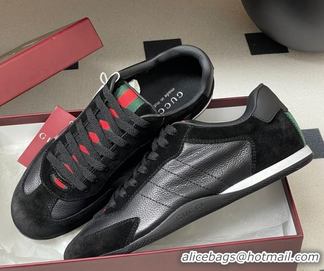 Unique Style Gucci Suede and Grained Leather Sneakers Black 1021008