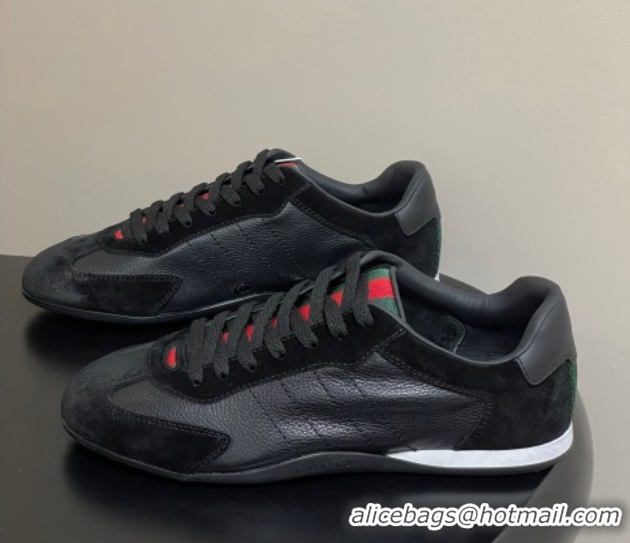 Unique Style Gucci Suede and Grained Leather Sneakers Black 1021008