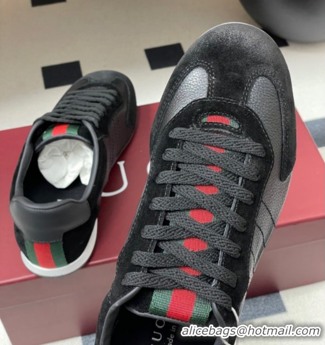 Unique Style Gucci Suede and Grained Leather Sneakers Black 1021008