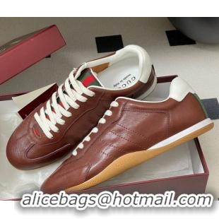Top Grade Gucci Calf Leather Sneakers Dark Brown 1021009