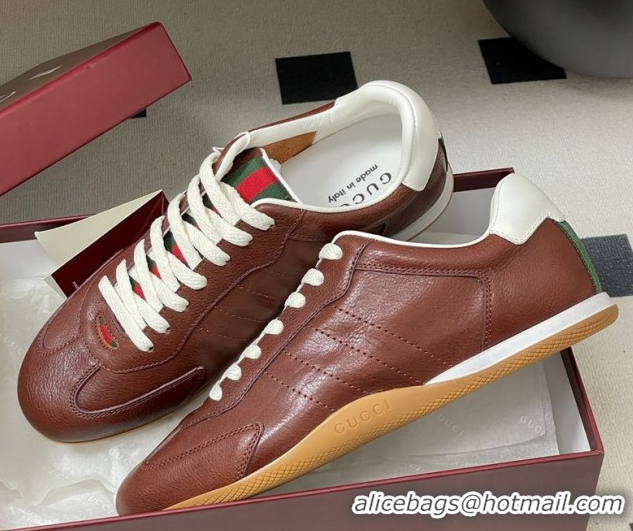 Top Grade Gucci Calf Leather Sneakers Dark Brown 1021009