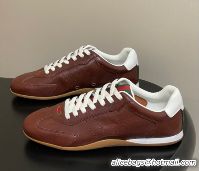Top Grade Gucci Calf Leather Sneakers Dark Brown 1021009
