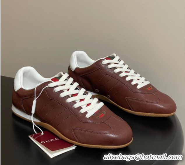 Top Grade Gucci Calf Leather Sneakers Dark Brown 1021009