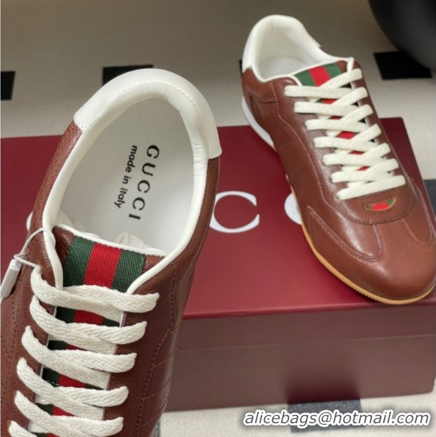 Top Grade Gucci Calf Leather Sneakers Dark Brown 1021009