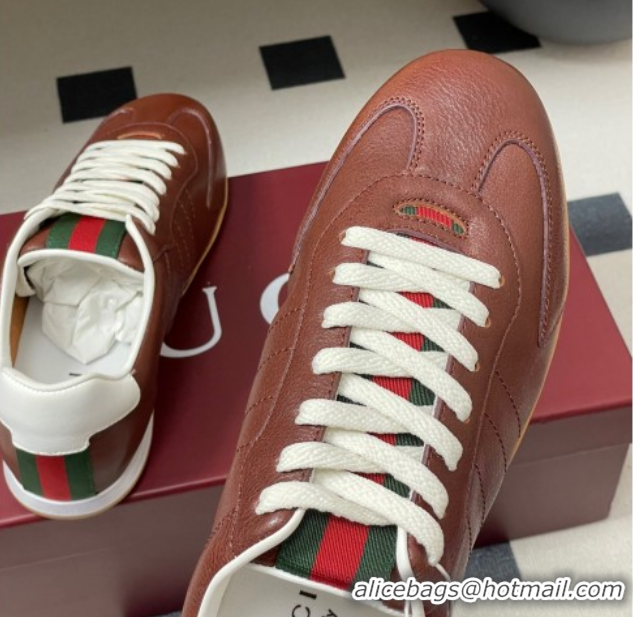 Top Grade Gucci Calf Leather Sneakers Dark Brown 1021009