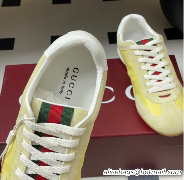Durable Gucci Suede and Leather Sneakers Yellow 1021010