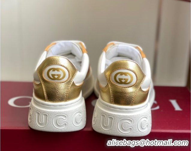 Charming Gucci Chunky Platform Sneakers 5cm in Leather White/Gold 1021011
