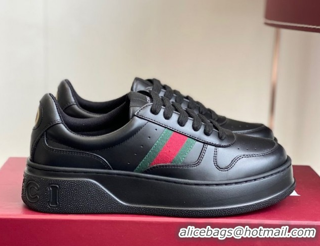 Good Looking Gucci Chunky Platform Sneakers 5cm in Leather Black 1021012