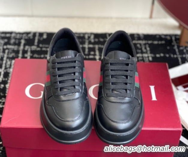 Good Looking Gucci Chunky Platform Sneakers 5cm in Leather Black 1021012