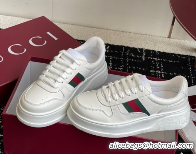 Best Product Gucci Chunky Platform Sneakers 5cm in Calf Leather White 1021013