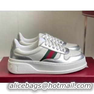 Shop Duplicate Gucci Chunky Platform Sneakers 5cm in Leather White/Silver 1021014
