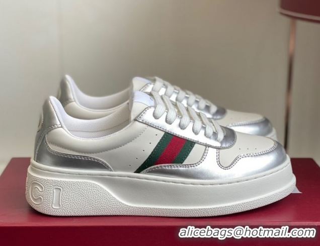 Shop Duplicate Gucci Chunky Platform Sneakers 5cm in Leather White/Silver 1021014