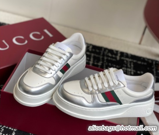 Shop Duplicate Gucci Chunky Platform Sneakers 5cm in Leather White/Silver 1021014