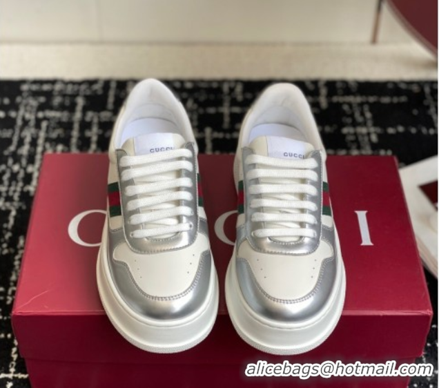 Shop Duplicate Gucci Chunky Platform Sneakers 5cm in Leather White/Silver 1021014