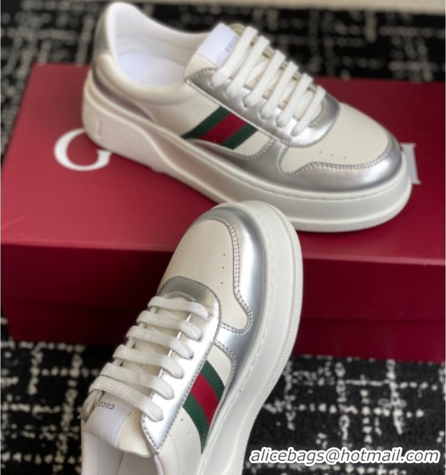 Shop Duplicate Gucci Chunky Platform Sneakers 5cm in Leather White/Silver 1021014