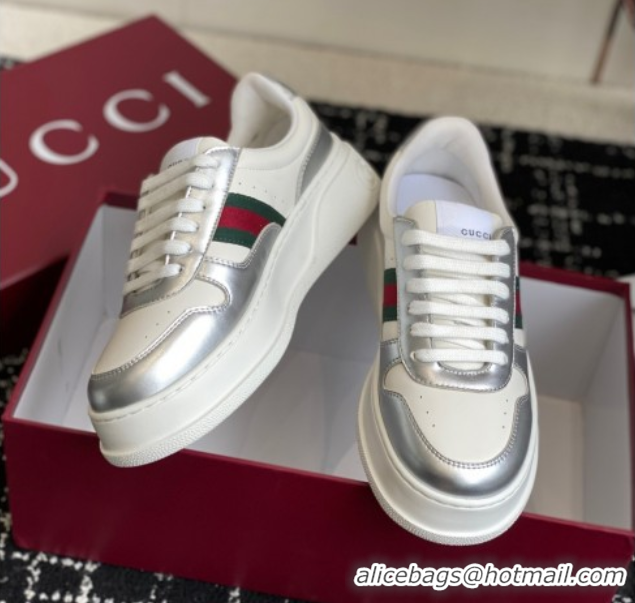 Shop Duplicate Gucci Chunky Platform Sneakers 5cm in Leather White/Silver 1021014