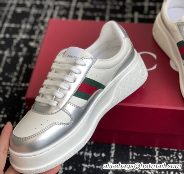 Shop Duplicate Gucci Chunky Platform Sneakers 5cm in Leather White/Silver 1021014