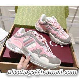 Good Quality Gucci 2.0 Sneakers in Mesh and Leather Pink/Grey 1021015