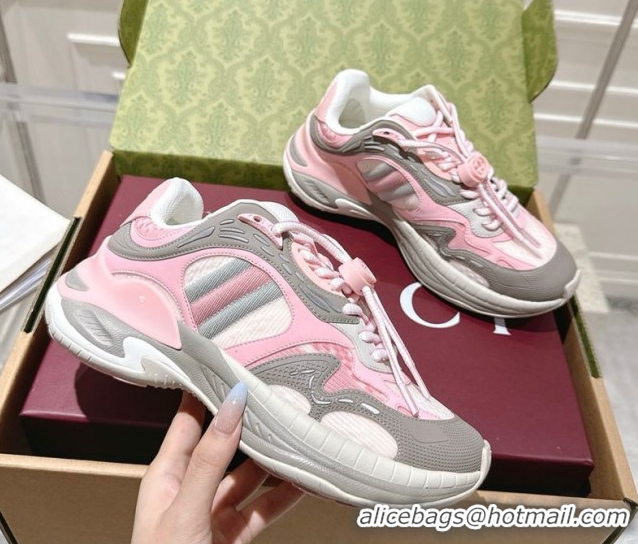 Good Quality Gucci 2.0 Sneakers in Mesh and Leather Pink/Grey 1021015