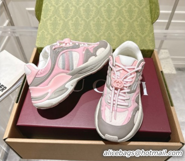 Good Quality Gucci 2.0 Sneakers in Mesh and Leather Pink/Grey 1021015