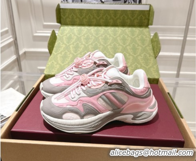 Good Quality Gucci 2.0 Sneakers in Mesh and Leather Pink/Grey 1021015