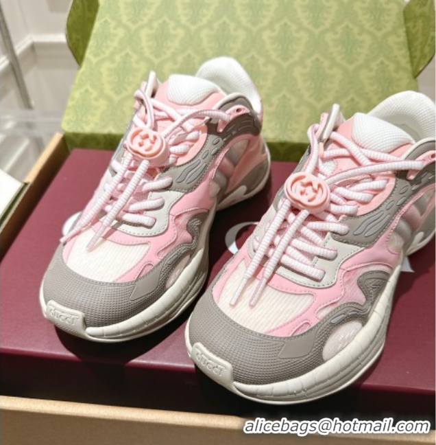 Good Quality Gucci 2.0 Sneakers in Mesh and Leather Pink/Grey 1021015