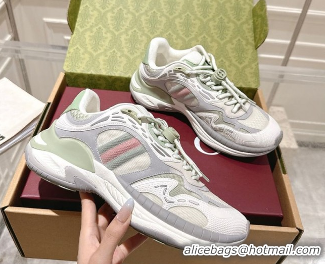 Luxury Discount Gucci 2.0 Sneakers in Mesh and Leather Light Green 1021016