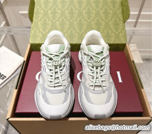 Luxury Discount Gucci 2.0 Sneakers in Mesh and Leather Light Green 1021016