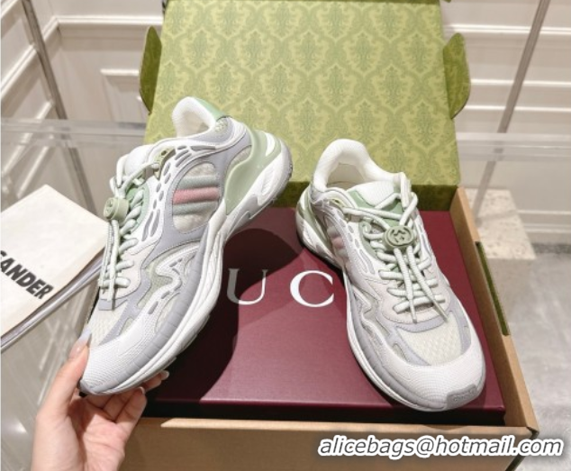 Luxury Discount Gucci 2.0 Sneakers in Mesh and Leather Light Green 1021016