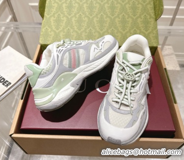 Luxury Discount Gucci 2.0 Sneakers in Mesh and Leather Light Green 1021016