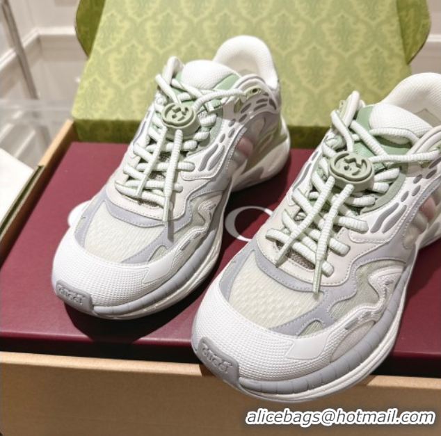 Luxury Discount Gucci 2.0 Sneakers in Mesh and Leather Light Green 1021016