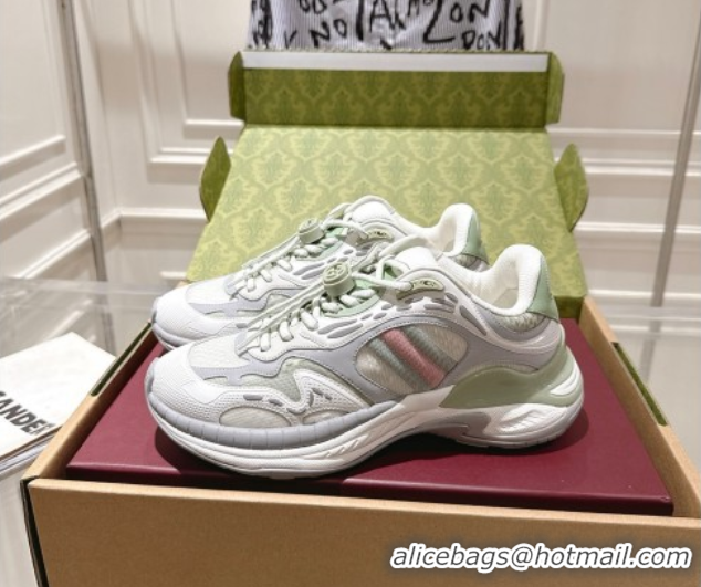 Luxury Discount Gucci 2.0 Sneakers in Mesh and Leather Light Green 1021016