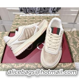 Luxury Cheap Gucci Re-Web Sneakers in GG Nylon and Suede Beige 1021018