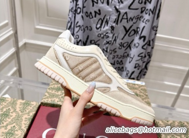Luxury Cheap Gucci Re-Web Sneakers in GG Nylon and Suede Beige 1021018