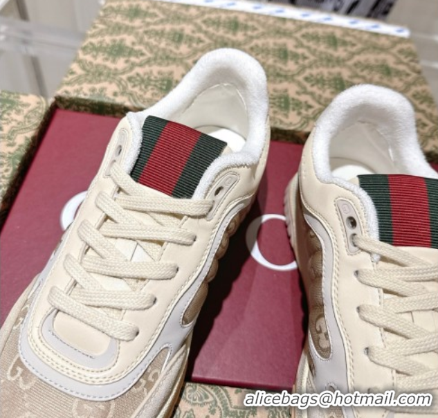 Luxury Cheap Gucci Re-Web Sneakers in GG Nylon and Suede Beige 1021018