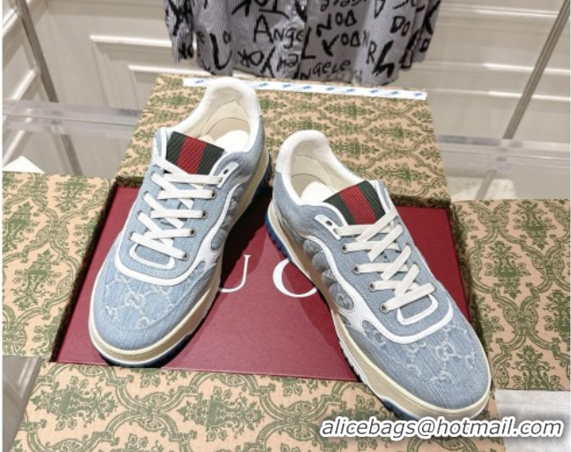 Popular Style Gucci Re-Web Sneakers in GG Denim Blue 1021020