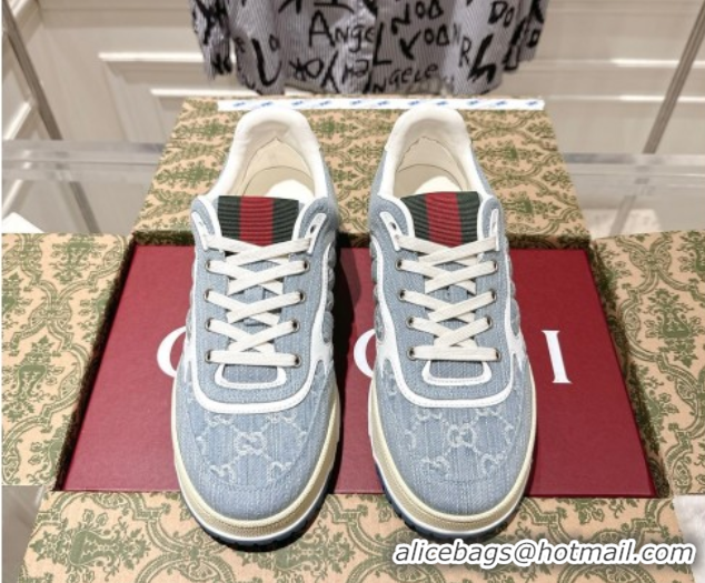 Popular Style Gucci Re-Web Sneakers in GG Denim Blue 1021020