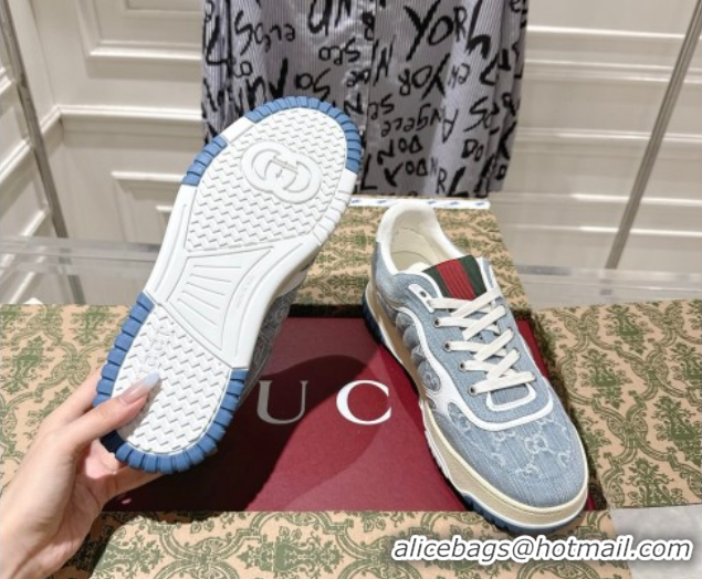 Popular Style Gucci Re-Web Sneakers in GG Denim Blue 1021020