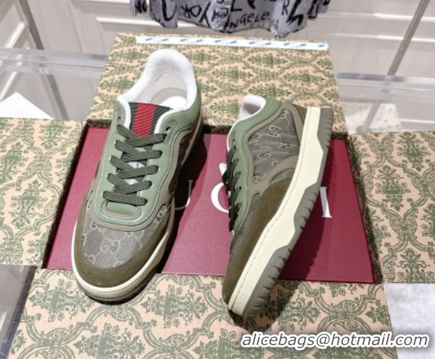 Stylish Gucci Re-Web Sneakers in GG Nylon and Suede Green 1021021