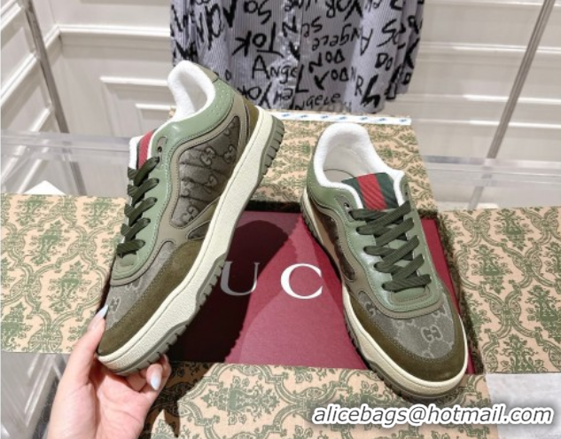 Stylish Gucci Re-Web Sneakers in GG Nylon and Suede Green 1021021