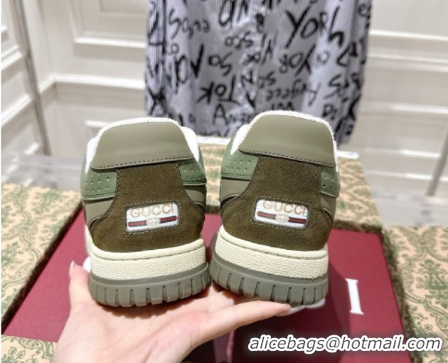 Stylish Gucci Re-Web Sneakers in GG Nylon and Suede Green 1021021