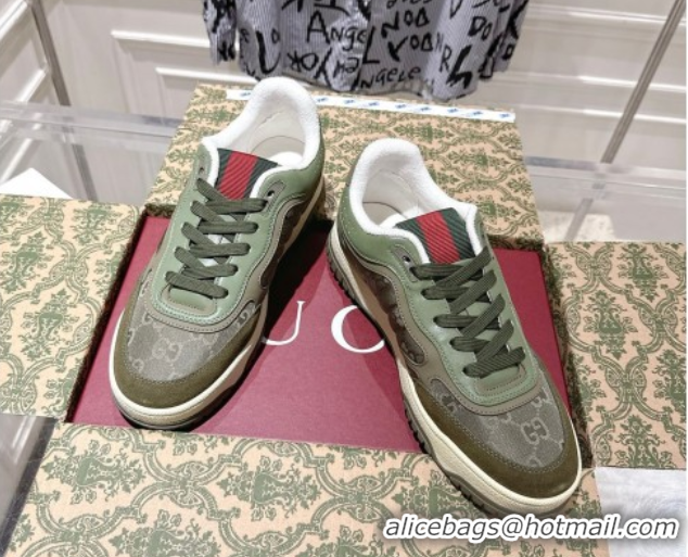 Stylish Gucci Re-Web Sneakers in GG Nylon and Suede Green 1021021