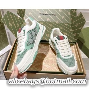 Shop Cheap Gucci Re-Web Sneakers in GG Canvas and Leather Green 1021023