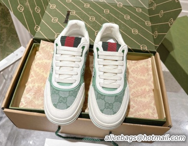 Shop Cheap Gucci Re-Web Sneakers in GG Canvas and Leather Green 1021023