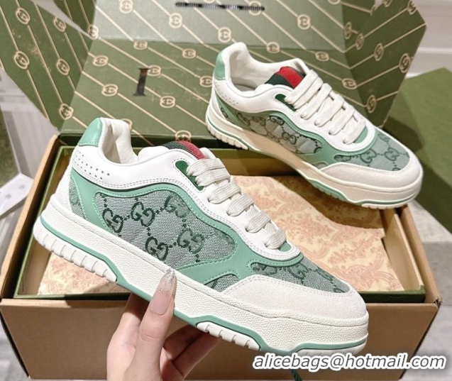 Shop Cheap Gucci Re-Web Sneakers in GG Canvas and Leather Green 1021023